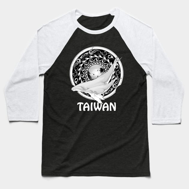 Humpback Whales Shield of Taiwan Baseball T-Shirt by NicGrayTees